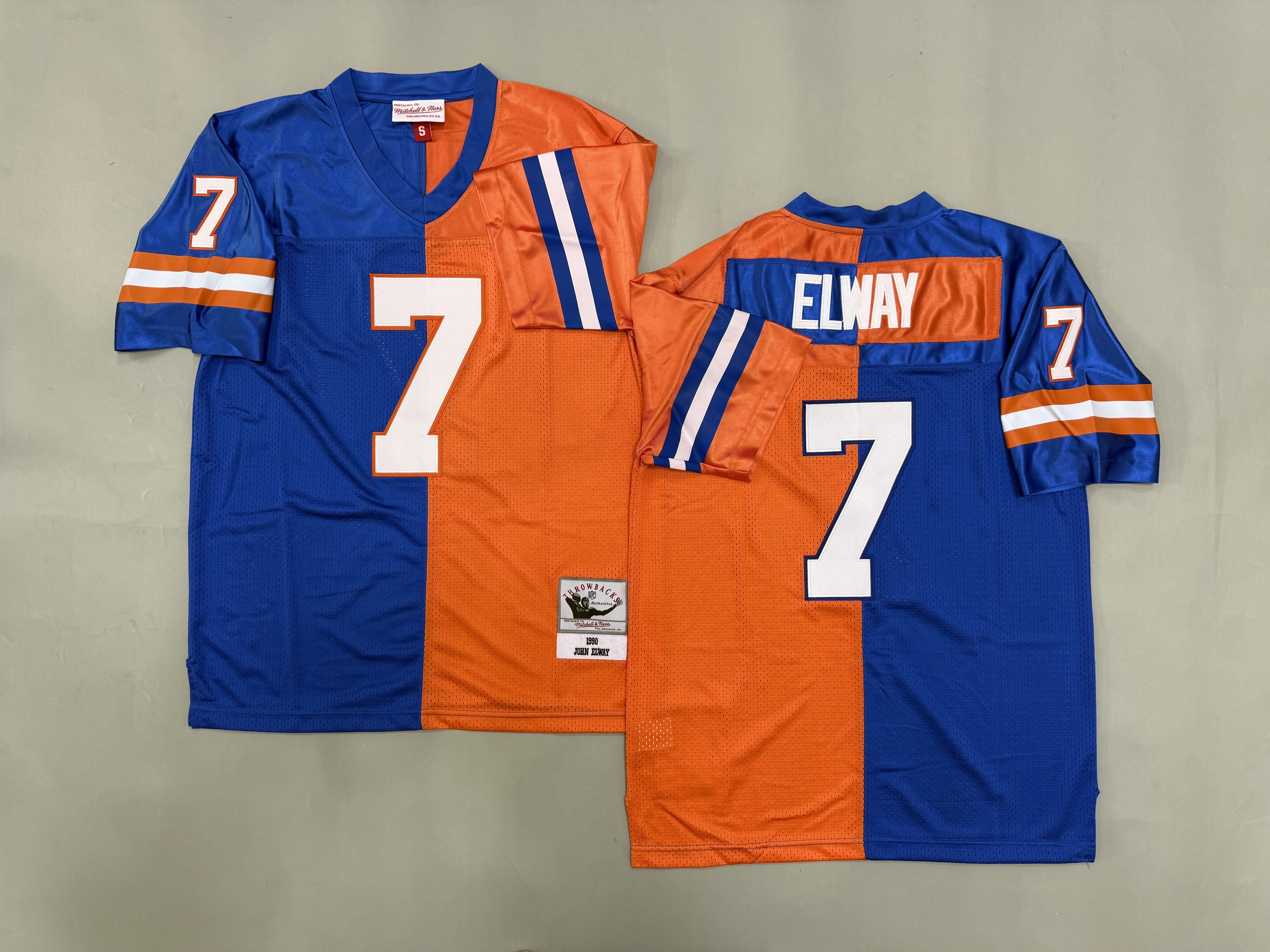 Men 2026 Denver Broncos #7 Elway Blue Orange Throwback Game NFL Jersey 001